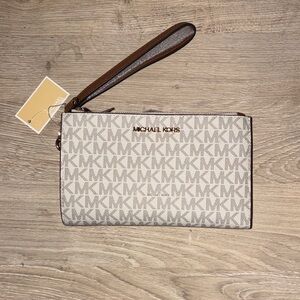 Michael Kors Beige and Brown Wristlet